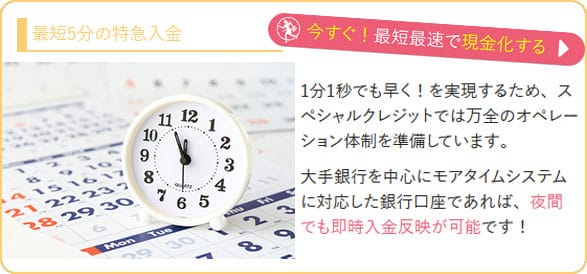 スペシャルクレジットは24時間受付で即日のスピード振り込み対応